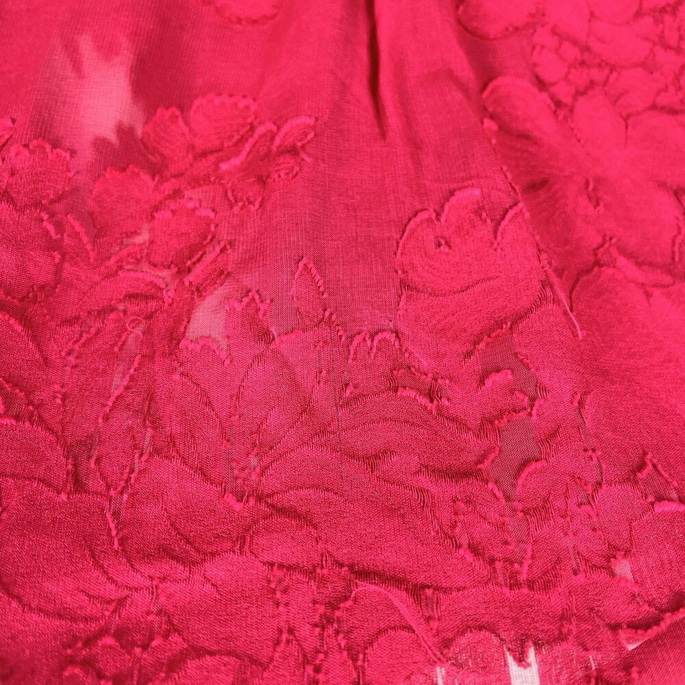 Cynthia Rowley Sheer Floral Burnout Blouse XS Berry Red Silk Blend Long Sleeve - Picture 7 of 13